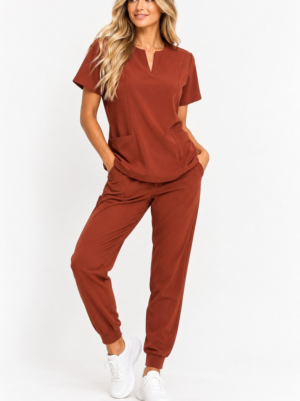Mandala Scrubs Women’s Size L Rust Orange Equa-Tek Jogger Scrub Set